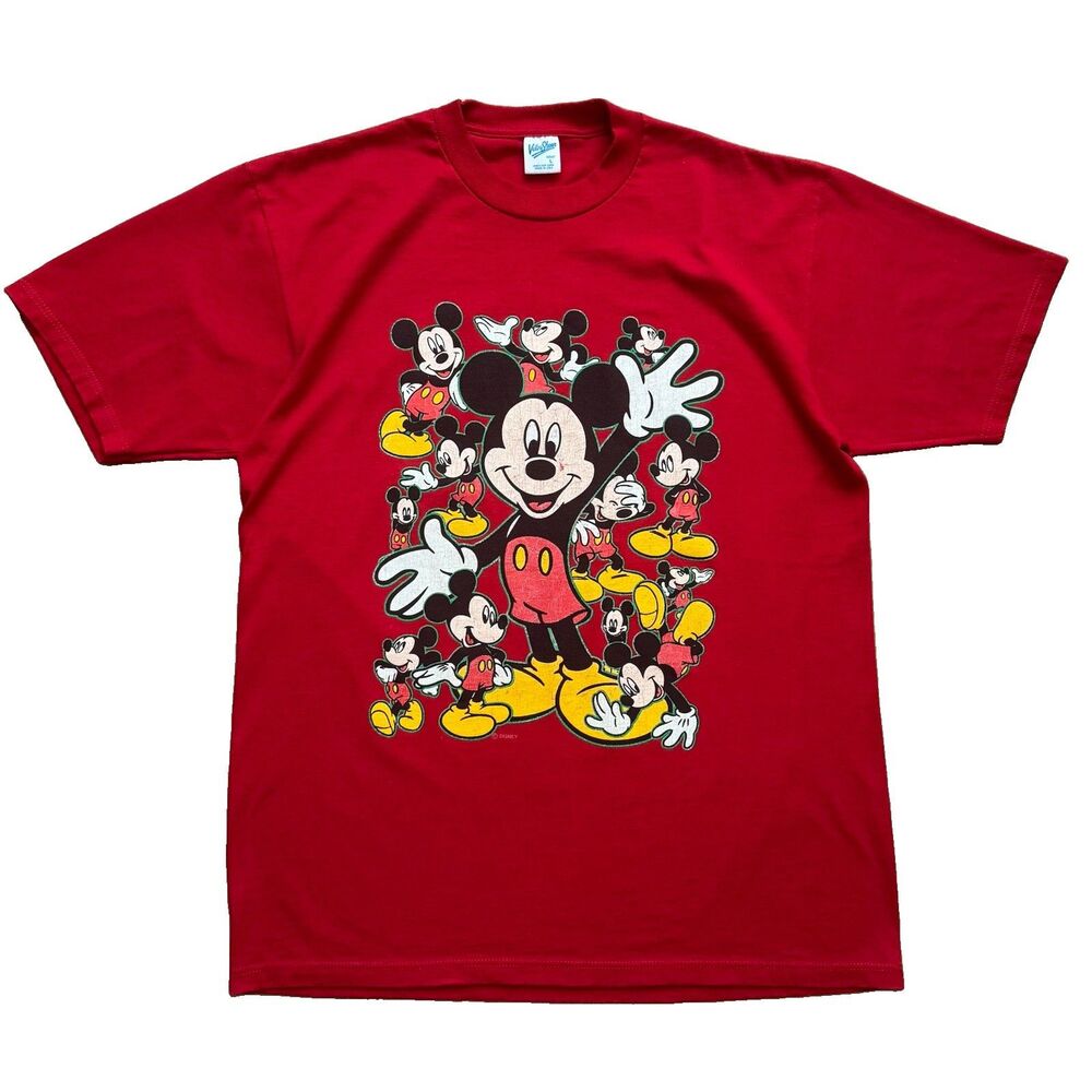 Vintage 80s Mickey Mouse Disney Tee Velva Sheen L Red Graphic T Shirt